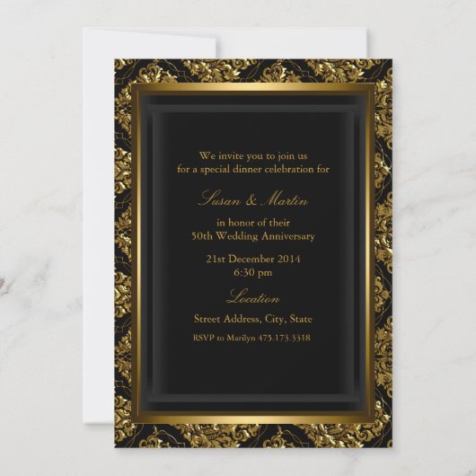 Gold Damask & Bow 50e Mariage Invitation de l'anni (Dos)