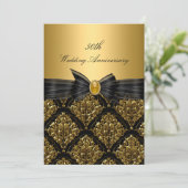Gold Damask & Bow 50th Wedding Jubileum Invite Kaart (Staand voorkant)