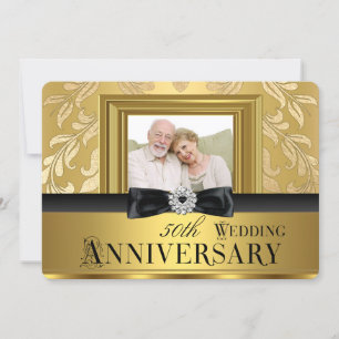 Gold Damask Bow Foto 50th Wedding Jubileum 4 Kaart