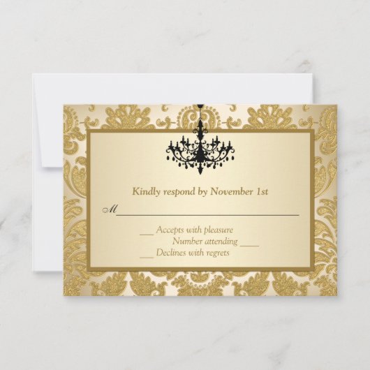 Gold Damask, Chandelier Anniversaire Carte de répo (Devant)