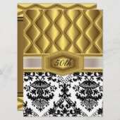 Gold Damask classique Invitation anniversaire (Devant / Derrière)