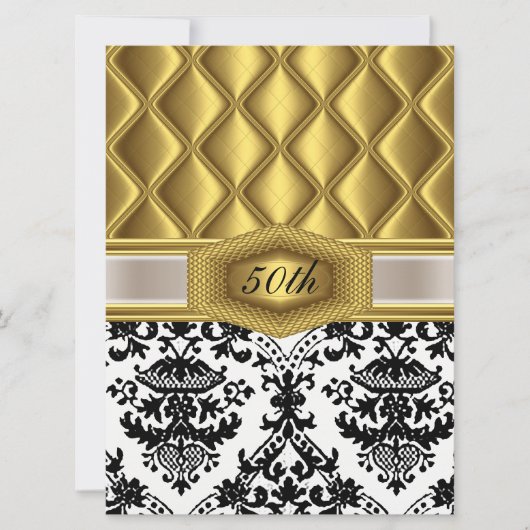 Gold Damask classique Invitation anniversaire (Devant)