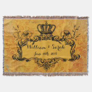 Gold Damask Custom Wedding Royal Crown Throw Deken