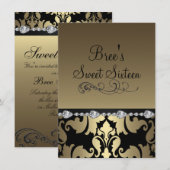 Gold Damask & Diamond Afbeelding Sweet 16 Uitnodig Kaart (Voorkant / Achterkant)