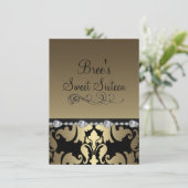 Gold Damask & Diamond Afbeelding Sweet 16 Uitnodig Kaart (Staand voorkant)
