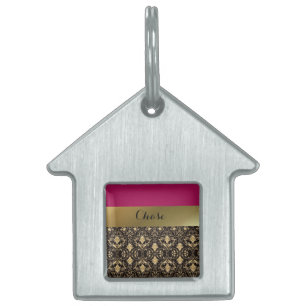 Gold Damask en Red Pet House Huisdieren Naamplaatje