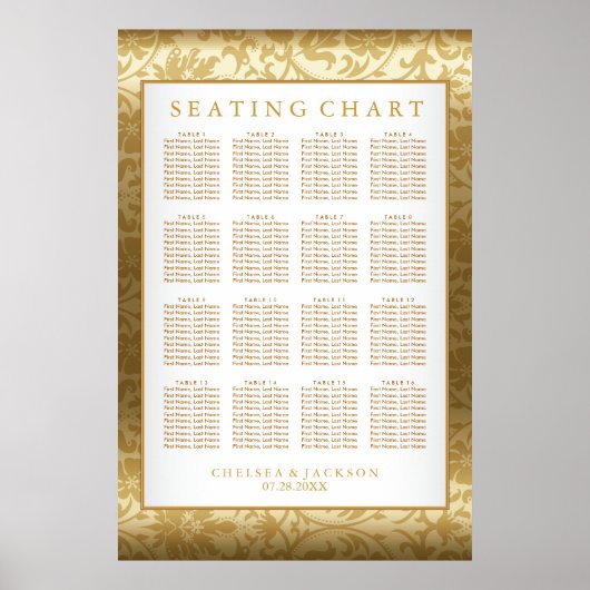Gold Damask en White - Seating Chart Poster (Voorkant)