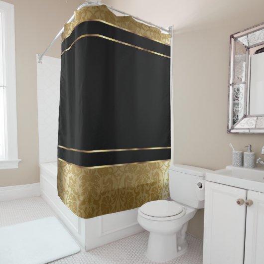 Gold Damask en zwart design Douchegordijn (In situ)
