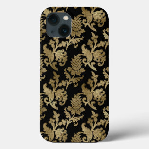 Gold Damask Floral op Black Wedding Gift iPhone 13 Hoesje
