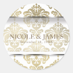 Gold Damask  Glam Wedding Event Favor Ronde Sticker