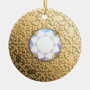 Gold Damask met een faux diamantsteen Keramisch Ornament