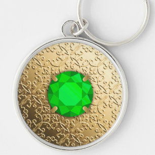 Gold Damask met een faux emerald gemstone Sleutelhanger