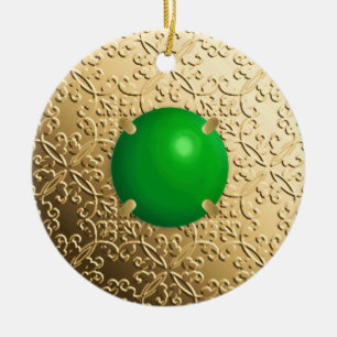 Gold Damask met een faux jade gemstone Keramisch Ornament