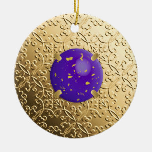 Gold Damask met een faux lapis lazuli gemstone Keramisch Ornament