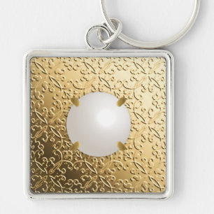 Gold Damask met een faux mabe parel Sleutelhanger