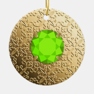 Gold Damask met een faux peridot gemstone Keramisch Ornament