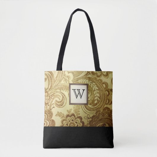 Gold Damask met zwart monogram Draagtas (Voorkant)