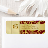 Gold Damask Monogramme Mariage rouge Étiquette de (En situation)