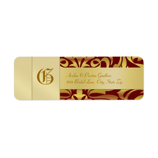 Gold Damask Monogramme Mariage rouge Étiquette de (Devant)
