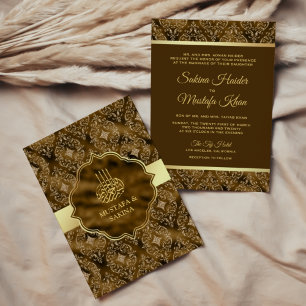Gold Damask Moss Brown Islamic Muslim Weduwen Kaart