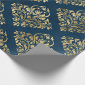 Gold Damask op Blue Cadeaupapier (Hoek)
