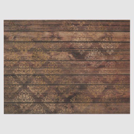 Gold Damask op Bruin Wood-ontkoppeling Tissuepapier (Voorkant)