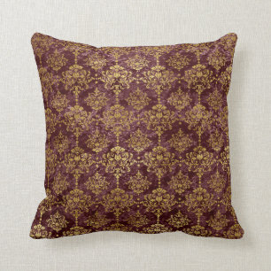 Gold Damask op Burgundy-achtergrond Kussen