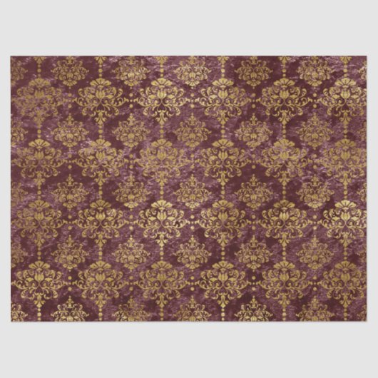 Gold Damask op Burgundy Background Decoupage Tissuepapier (Voorkant)