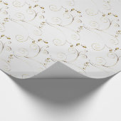 Gold Damask op White Faux Satin | Weddenschap Cadeaupapier (Hoek)