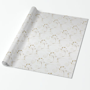 Gold Damask op White Faux Satin Weddenschap Cadeaupapier