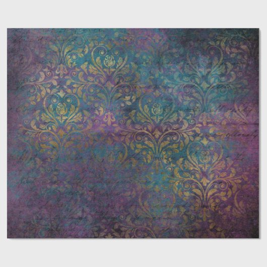 Gold Damask Paars Pink Blauwgroen Cadeaupapier (Vlak)