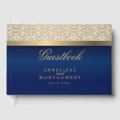 Gold Damask Pattern en Navy Blue Gastenboek (Voorkant)
