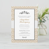Gold Damask Pattern Foto Afstuderen Invitation Kaart (Staand voorkant)