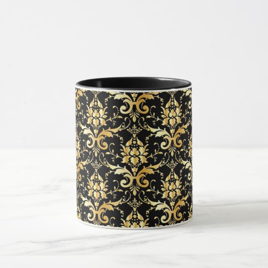 Gold Damask Pattern on Black Mok (Midden)