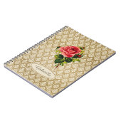  Gold Damask Pattern roze Rose en naam Notitieboek (Linkerzijde)