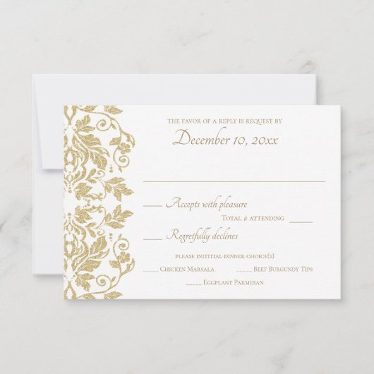 Gold Damask-respons RSVP Kaartje (Voorkant)