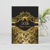 Gold Damask & Roos 50e Jubileum Invite Kaart (Staand voorkant)