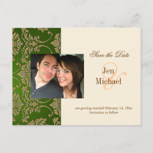 Gold damask, Save the Date Photo briefkaarten