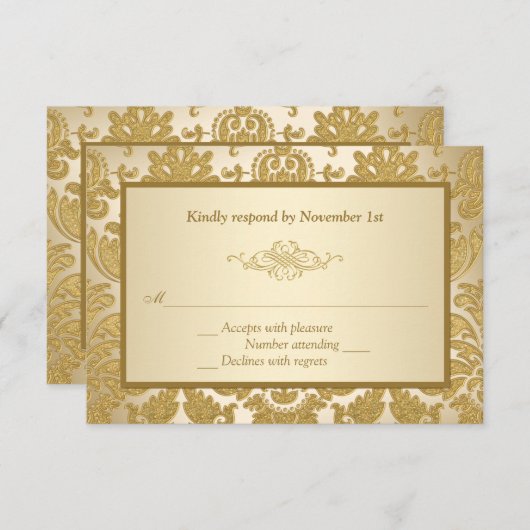 Gold Damask, Scroll 50th Anniversary Réponse Card (Devant / Derrière)