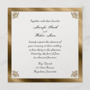 Gold Damask Silk Posh Wedding Invitation Kaart
