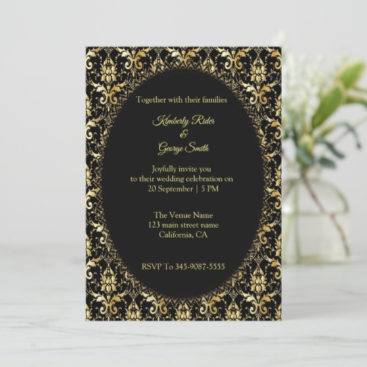 Gold Damask Style Wedding Invitations (Debout devant)