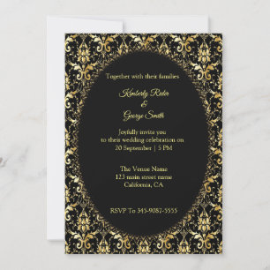 Gold Damask Style Wedding Invitations