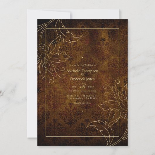 Gold  Damask Wedding Kaart (Voorkant)
