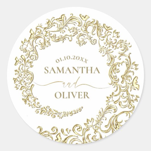 Gold Damask Wedding Ronde Sticker (Voorkant)