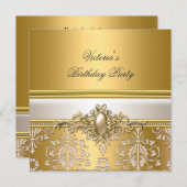Gold Damask White Cream Birthday Party Pearl Kaart (Voorkant / Achterkant)