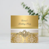 Gold Damask White Cream Birthday Party Pearl Kaart (Staand voorkant)