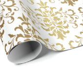 Gold Damask White Script Elegant Cadeaupapier (Rol Hoek)