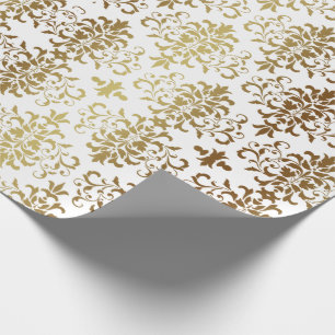 Gold Damask White Script legant Cadeaupapier