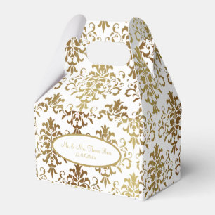 Gold Damask White Script Wedding Elegant Bedankdoosjes