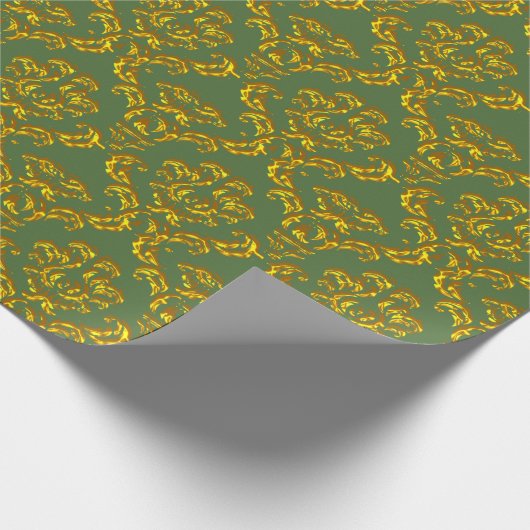 Gold Damaskers op groen Cadeaupapier (Hoek)